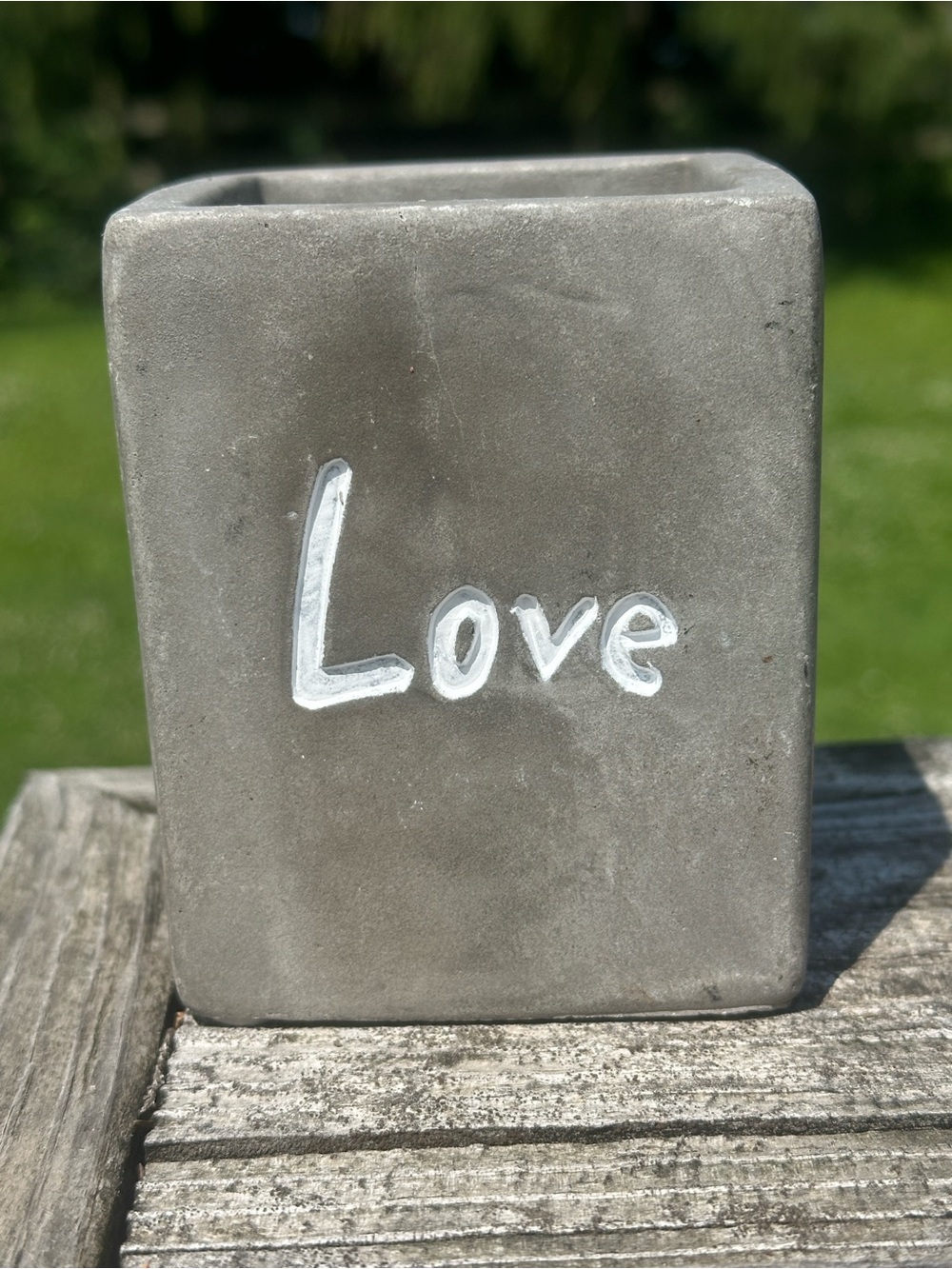 3.5 in Grey Concrete Succulent “LOVE” Planter w/ drainage hole